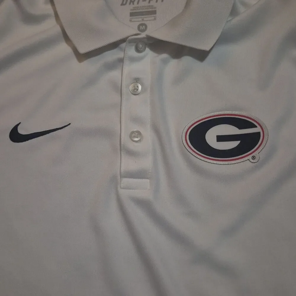 Georgia Bulldogs White Polo Shirt Men's Medium Nike Dri-Fit Striped Short Sleeve
